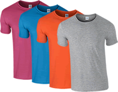 An image of 4 different coloured t-shirts