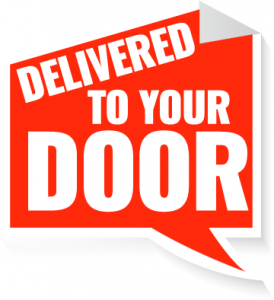 An image of a sign saying 'delivered to your door'